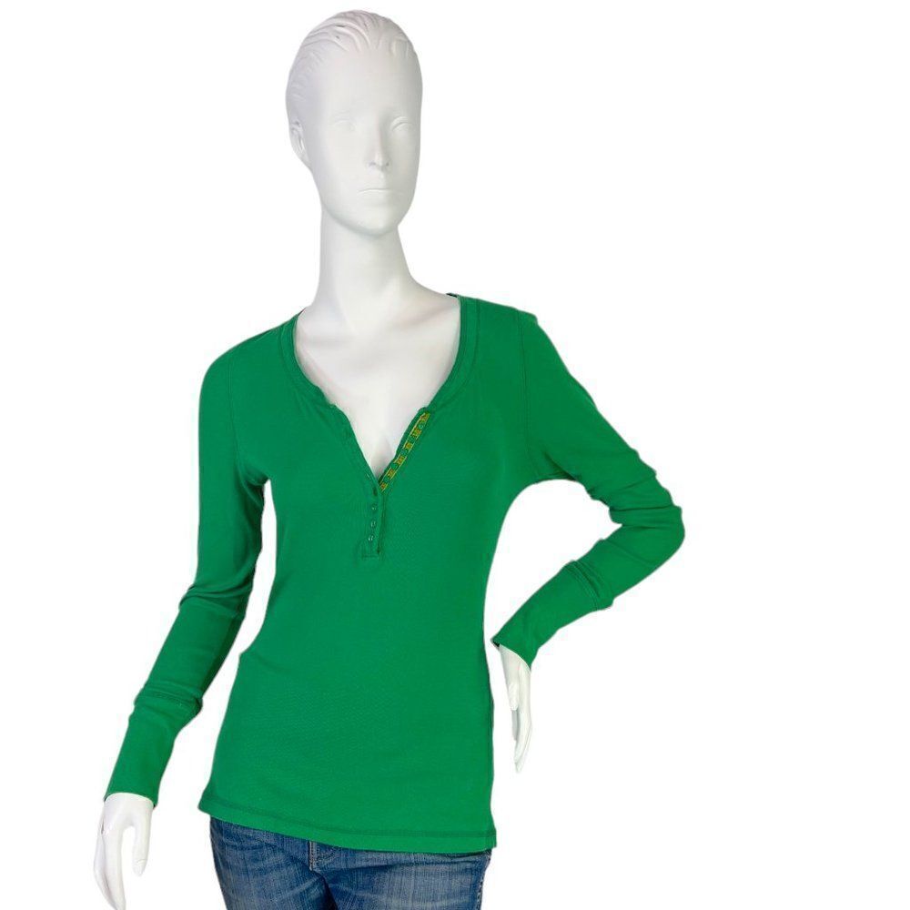 JNCO Women's Long Sleeve Emerald Green Cotton Henley T-Shirt Top Size Large